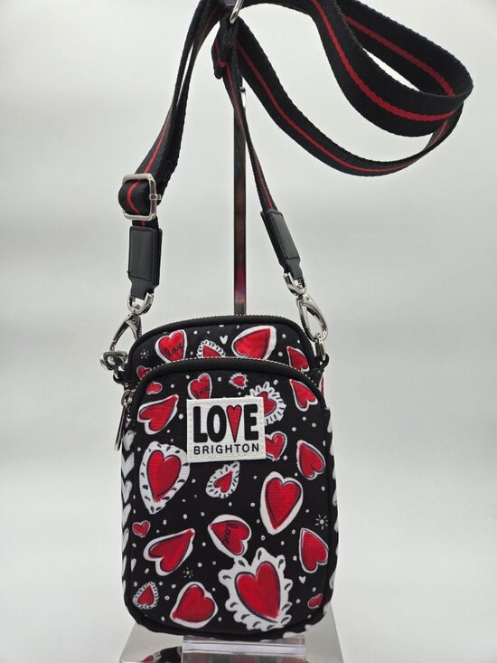 Brighton Handbags - Brighton Love Crossbody Phone Bag Black Red Hearts Camera Strap Purse Like New
